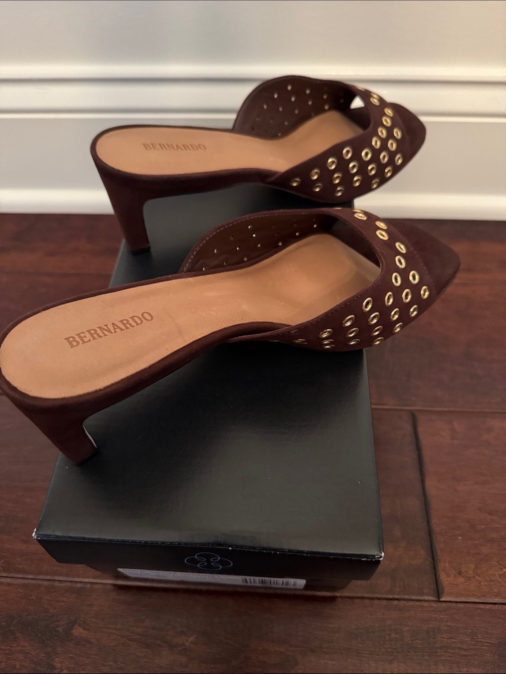 Bernardo Brown Suede Grommet Mule Sandals - Picture 4 of 6